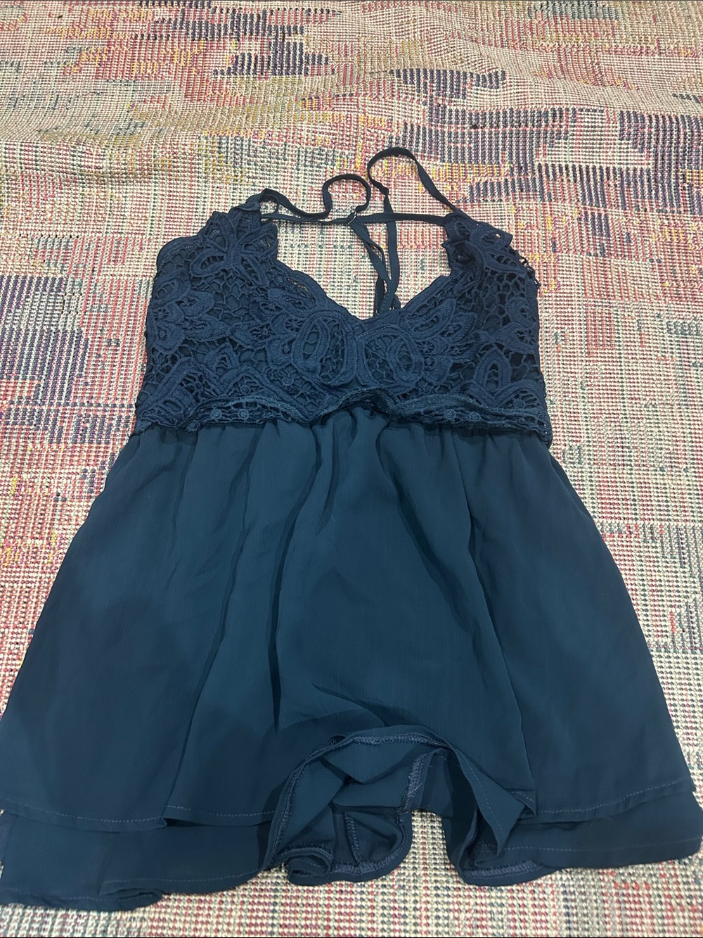 Lace-Detail Navy Babydoll Chemise - Women Intimates & Sleepwear